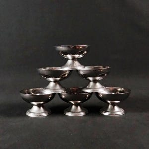 6 stainless steel ice cream bowls on foot Létang Rémy stainless steel dessert service Made in France