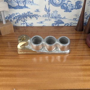 Vintage David Marshall Art 3 Brutalist Bronze & Aluminum Pen Holder Form 2000