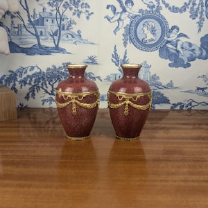 Paul Milet Sèvres Pair of Speckled Red Enamel Vases and Chiseled Bronze Mount Louis XVI Style