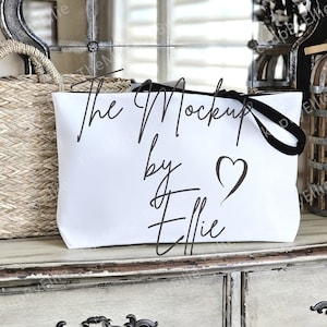 Weekender Tote Bag Mockup | Printify Tote Mockup | Canvas Bag Mockup | Tote Bag Black Handle | Black Handle Tote Mockup