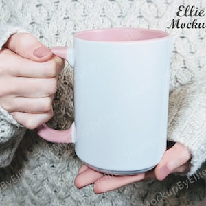 Pink Handle Mug Mockup | Mug Mockup | 15 oz. Mug Mockup | Blank Mug | Coffee Mug Mockup | Farmhouse Mockup | Cute Mug Mockup