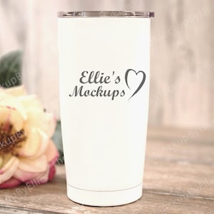May include: White stainless steel tumbler with a gray design that says "Ellie's Mockups" with a heart.