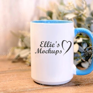 Mug Mockup | Sky Blue Handle Mug Mockup | 15 oz. Mug Mockup | Powder Blue Mug Mockup | Blank Mug | Coffee Mug Mockup | Farmhouse Mockup