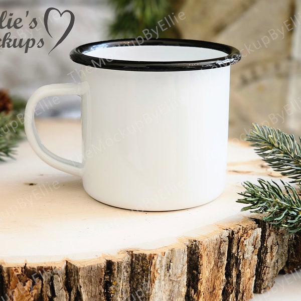 Camping Mug Mockup | 11 oz. Camping Mug Mockup | Enamel Mug Mockup | Coffee Mug Mockup | Black Edge Camping Mug Mockup | Camping Mug Mockup