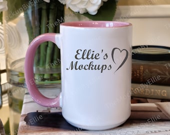 Maqueta de taza con asa rosa / Maqueta de taza rosa / 15 oz. Maqueta de taza / Maqueta de sublimación / Maqueta de taza de café / Maqueta de granja / Maqueta de taza linda