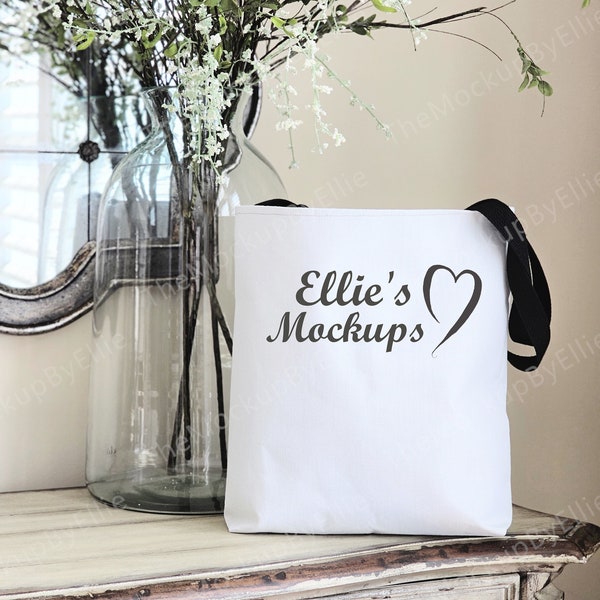 Black Handle Medium Tote Mockup | Printify Medium Tote Mockup | Canvas Bag Mockup | Tote Bag Black Handle | Tote Bag Mockup