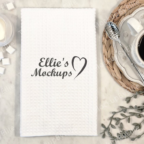 Waffle Hand Towel Mockup | Printify Soft Tea Towel Mockup | Breakfast Towel Mockup | White Towel Mockup | Farmhouse Towel Mockup