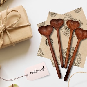 Set of 4 wood heart spoons Woodland Gift Mother Day New Homeowner Gift for Nature Lover Cottage Vibe Coffee Station Honey