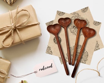 Set of 4 wood heart spoons Woodland Gift Mother Day New Homeowner Gift for Nature Lover Cottage Vibe Coffee Station Honey