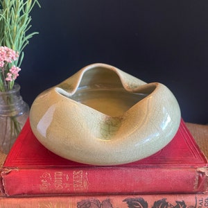 Mid Century Thai Celadon pottery planter/ashtray contoured  green dish