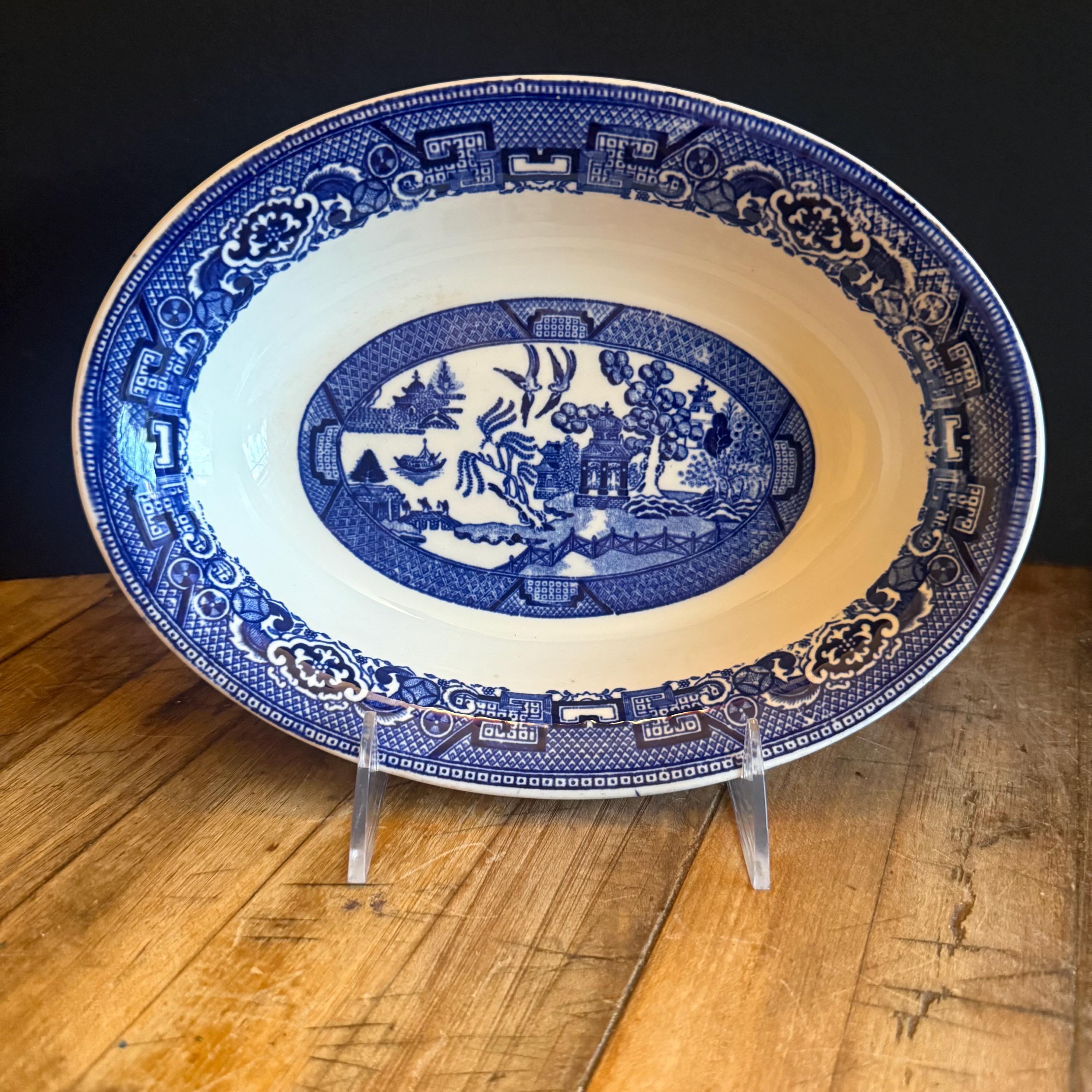Vintage Blue Willow Oval Bowl - Etsy