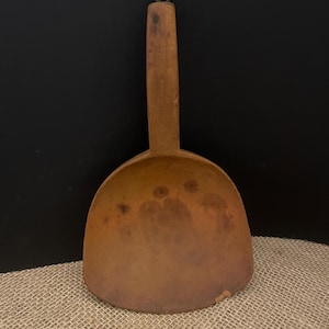 Antique Primitive Large Hand Carved Wood Scoop Paddle Spoon Folk Art Tool