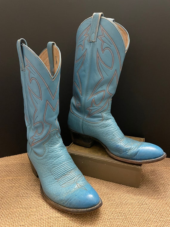 1970s Men’s Turquoise Dan Post Cowboy Boots - 9D -