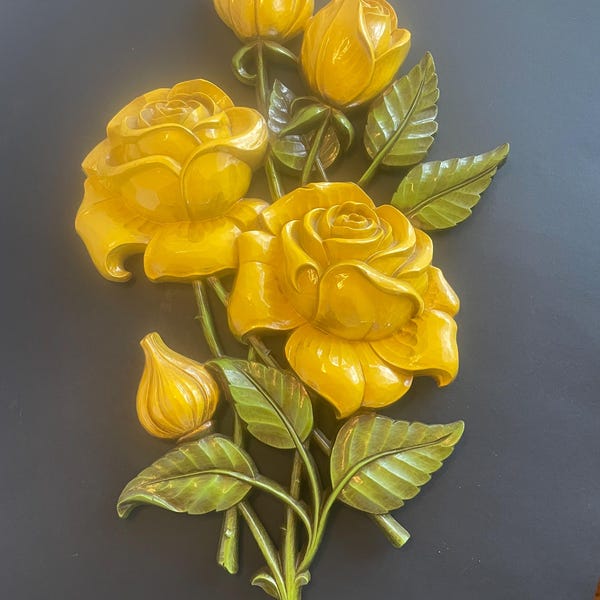 Vintage 3D Roses Flowers Wall Art Decor Syroco 1962 Mid Century Retro MCM
