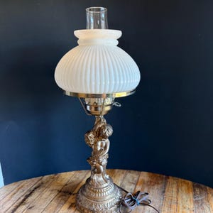 Vintage Cherub Baroque Table Lamp with White Glass Shade 14&quot; Mint!!!