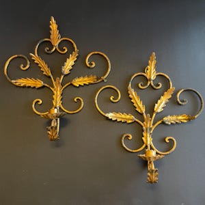 Florentine Italian Tole  Pair Wall Lamp Sconce Hollywood Regency Style Vintage - Made in Italy