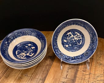 churchill England希少ヴィンテージボウル Vintage Churchill England Blue and White Willow Ware 9 1/2
