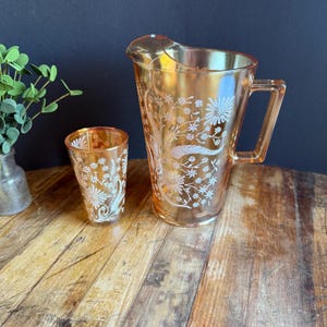 Jeanette Marigold Iridescent Pitcher and Glass