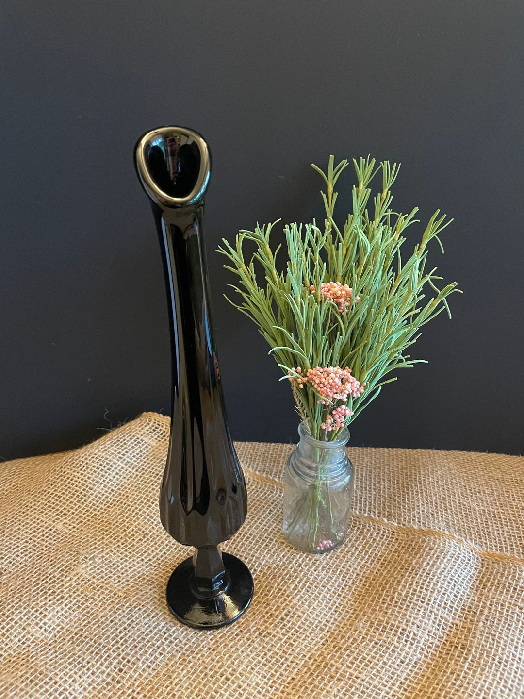 Vintage Fenton Black Swung Vase Collectible Fenton Thumbprint Etsy