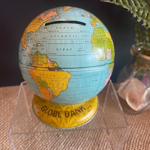 1920s Tin Litho-Metal Globe Bank. Made By J. Chein Co. Missing Plug