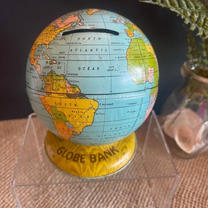 1920s Tin Litho-Metal Globe Bank. Made By J. Chein Co. Missing Plug