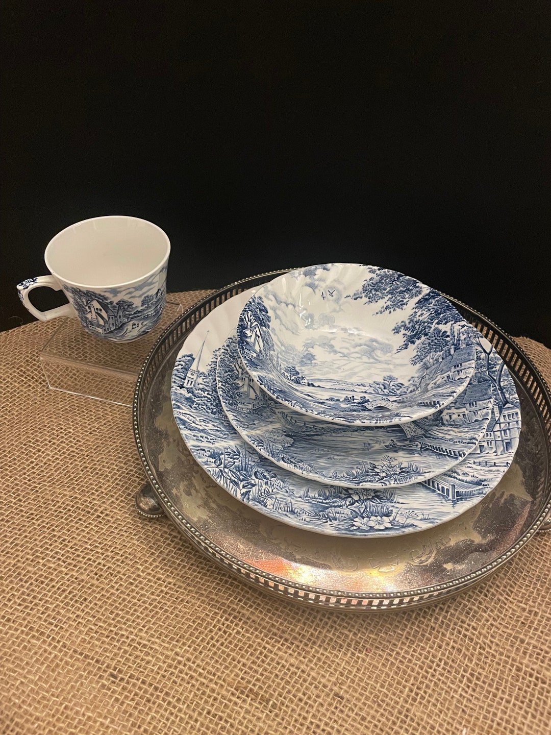 Blue Brook Staffordshire England Plates Bowl Cup Etsy