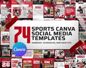 74 Bundle Sports Canva Social Media Templates - Basketball/Football/Soccer/Softball/Baseball, Final Score, Committed, Schedule, Game Day