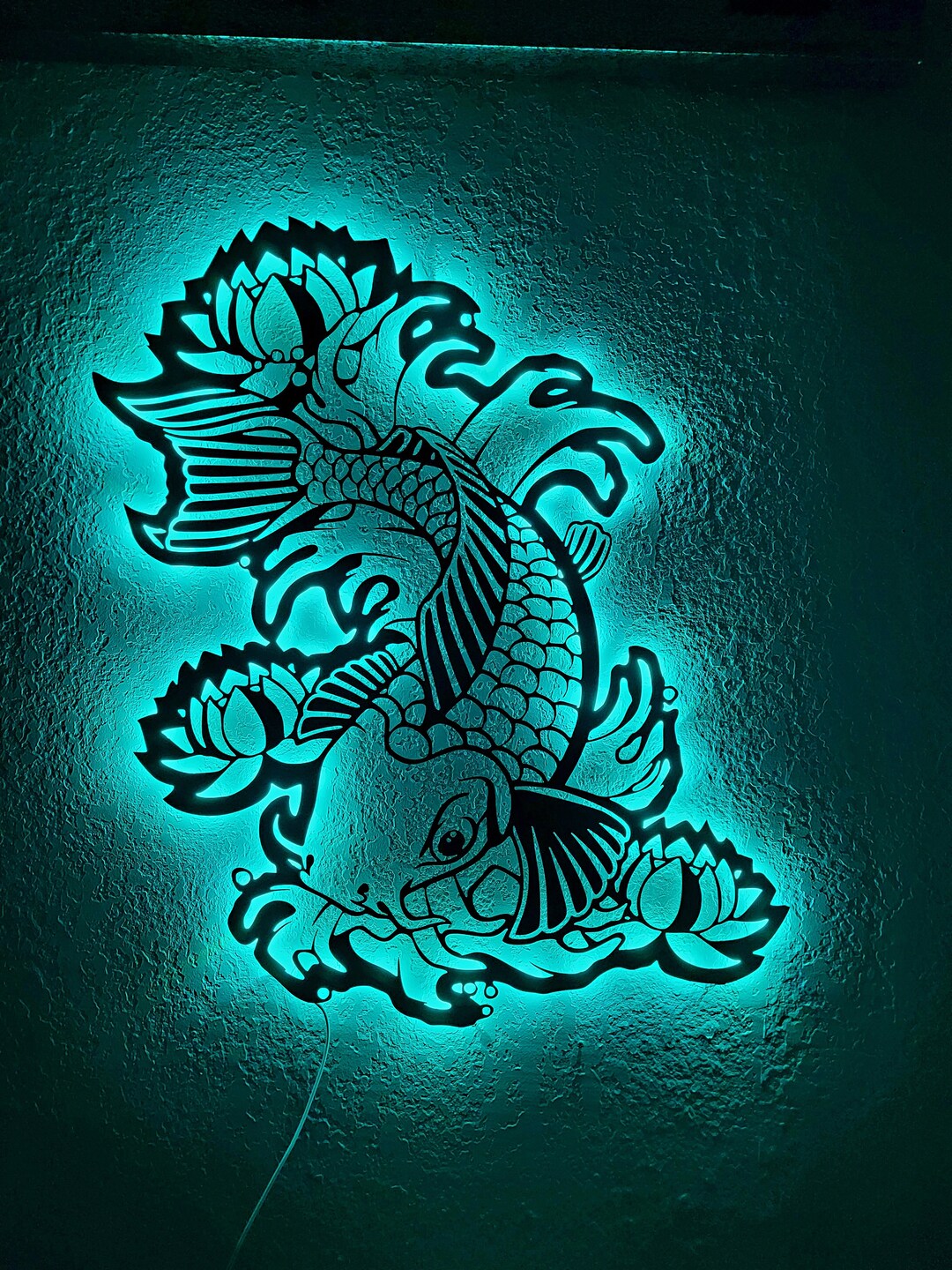 Koi Fish Metal Sign Wall Art With Led Lights Etsy