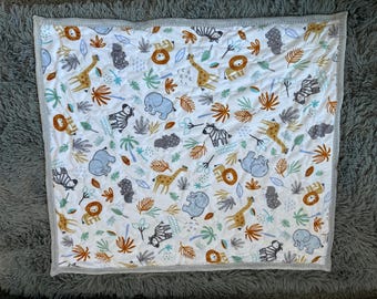 Safari Animal Baby Blanket: Soft Minky, Machine Quilted Nursery Decor