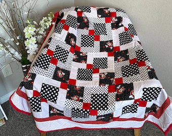 Minnie Mouse Polka Dot Quilt: Red, Black & White Minky Back - 50"x63"