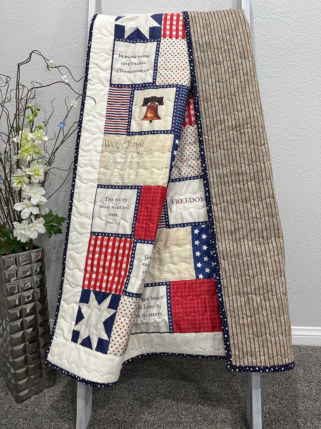 Patriotic Patchwork Quilt –christian Americana Blanket – Scripture ...