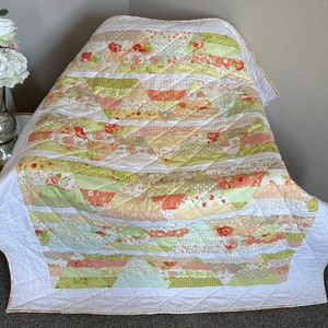 Vibrant Coral Floral Lap Quilt, Blanket, Throw / Cozy Handmade Modern quilt with Soft Fleece-Backing for women & teens/ Great gift