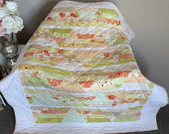Coral Floral Lap Quilt: Handmade Fleece-Back Throw Blanket 50"x60"