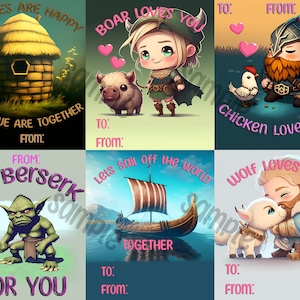 Valheim Inspired Valentines Day Cards, Classroom Valentines Cutouts 6pk Digital File