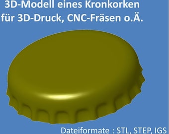 Modelo 3D de una tapa de botella. Muy detallado. Descarga como archivo stl, step e igs, perfecto para trabajos de impresión 3D o fresado CNC