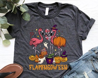Flamingoween Shirt, Flamingo Lover Shirt, Flamingo Pumpkin Shirt, Halloween Flamingo Shirt, Flamingo Party Tshirt, Spooky Vibes Tshirt, Girl