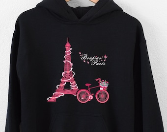 Bonjour Paris Hoodie, Pink Eiffel Tower Hoodie, Paris Lover Hoodie, Gift For French Women, France Souvenir Hoodie, Europe Travel Hoodie, Mom