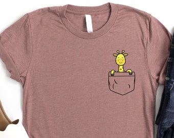 Pocket Giraffe Shirt, Giraffe Lover Shirt, Animal Lover Shirt, Giraffe Mom Shirt, Wildlife Animal Shirt, Giraffe Pocket Shirt, Nature Tshirt
