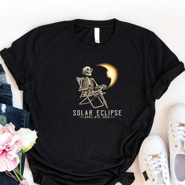 Solar Eclipse Skeleton Shirt, Eclipse 2024 Gift, Skeleton Wearing Glasses Shirt, April 8th 2024 Eclipse Shirt, Skeleton Watching Eclipse Tee