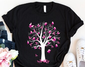 Pink Ribbon Tree Shirt, Breast Cancer Awareness Shirt, Breast Cancer Fighter Support Tshirt, Breast Cancer Warrior Shirt, Cancer Shirt, Girl