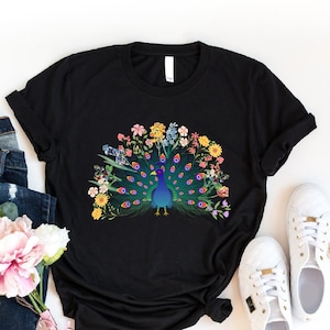 Peacock Shirt, Floral Peacock Shirt, Colorful Peacock Shirt, Peacock Lover Shirt, Peacock Feathers Shirt, Animal Lover Shirt, Bird Tee, Girl