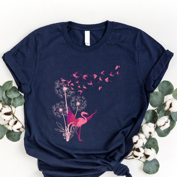 Dandelion Flamingo Shirt, Flamingo Lover Shirt, Tropical Bird Shirt, Pink Flamingo Shirt, Animal Lover Gift, Funny Women Flamingo Shirt, Mom