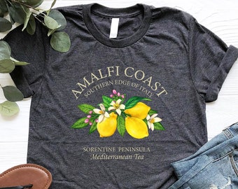 Chemise côte amalfitaine, chemise du sud de l'Italie, chemise d'été italienne, cadeau pour voyageur en Italie, t-shirt capri, chemise lune de miel Italie, t-shirt côte italienne