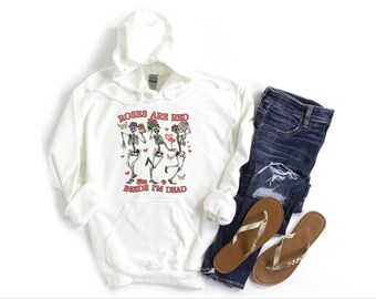 Roses are Red Inside I'm Dead Hoodie, Funny Valentine Hoodie, Valentine's Day Hoodie, Skeleton Heart Hoodie, Dancing Skeleton Hooded Shirt