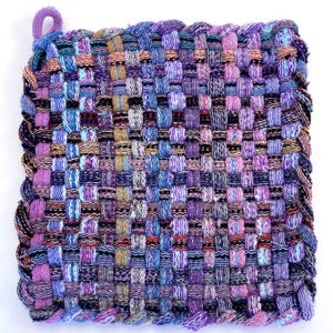Blue/Colorful Handmade Colorful Loomed Pot Holder, Trivet, Hot Pad, Oven Mitt - Kitchen, Chef, Housewarming Unique Gift!