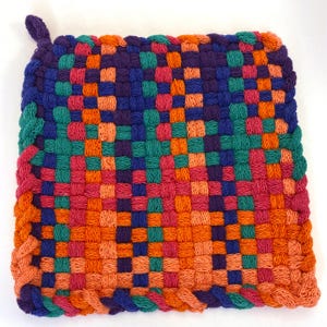 Navy/Purple/Aqua/Pink/Orange/Peach Handmade Colorful Loomed Potholder, Trivet, Hot Pad, Oven Mitt - Kitchen, Chef, Housewarming Unique Gift!