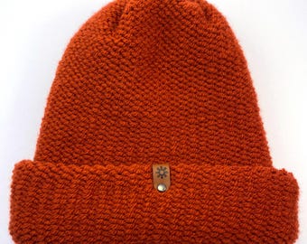 Winter Beanie, Double Knit, Unisex, Reversible Hat, Orange  display picture 3