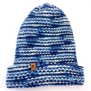 Blue Multicolored Winter Hat Beanie - Warm, Handmade, Knitted, Double Layered, Unisex, Skull Cap, Toque, Cap