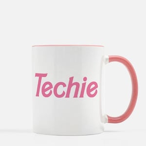 Techie Pink and White Mug (11 oz.) | Doll-Inspired Mug for Coders, Engineers, Programmers, College Students
