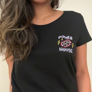 Power House Mitochondria Women&#39;s Embroidered Black T-Shirt | Gift for Women in STEM